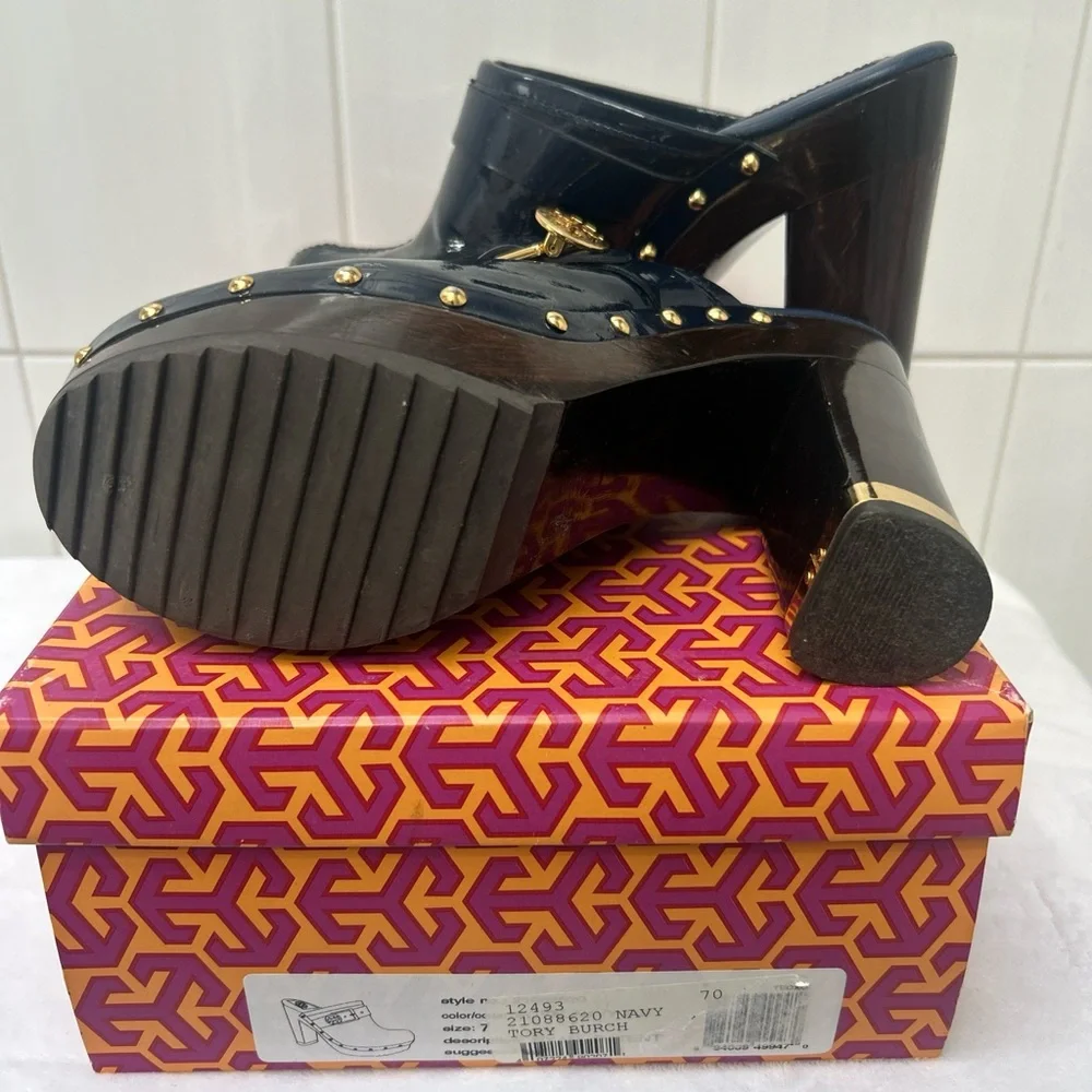 Tory Burch Navy Mules with Gold Details - Picture 5 of 7